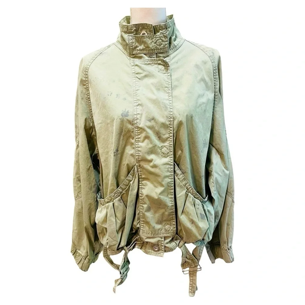 Free People Ripstop Parachute Bomber Jacket Small Green Marbled